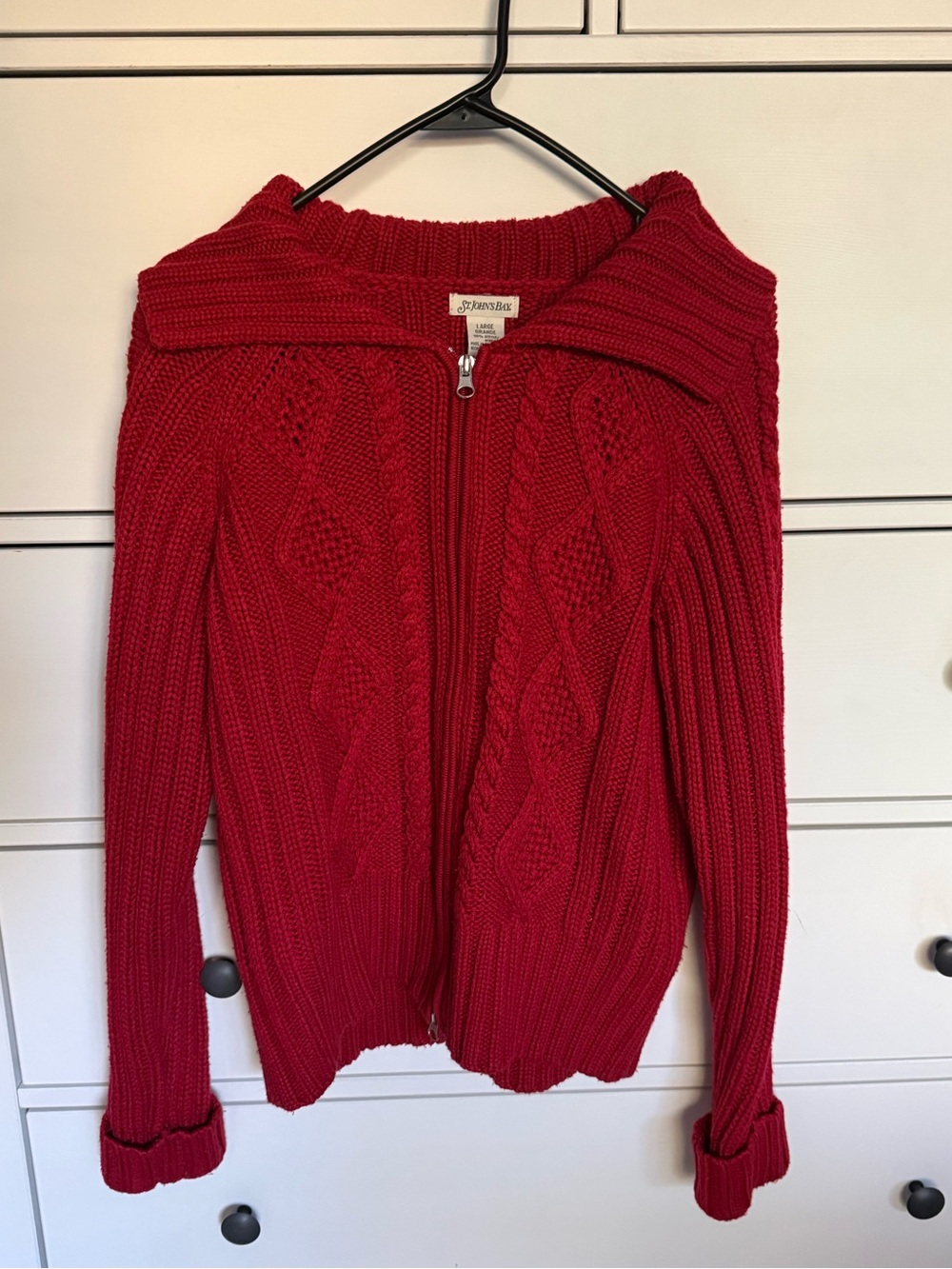 Red Zip-Front Cable Knit Sweater
